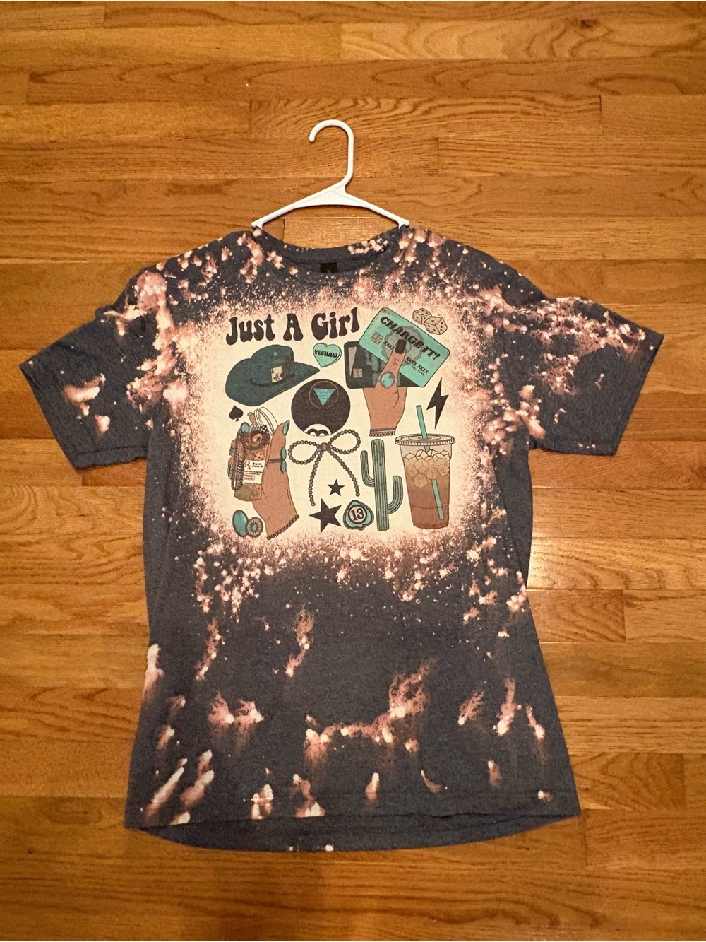 Just A Girl Graphic Tie-Dye Short Sleeve Tee - Charcoal with Peach Accents
